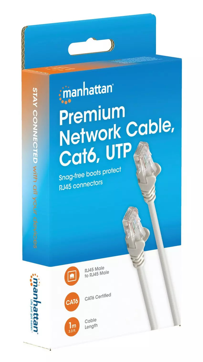 Manhattan 745581 Network Cable, Cat6 Certified, CU, U/UTP, PVC, RJ45, 1.0 m, Grey, retail box
