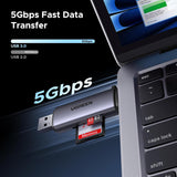 قارئ كروت ذاكرة يوغرين SD/TF بمنفذي USB-C وUSB 3.0