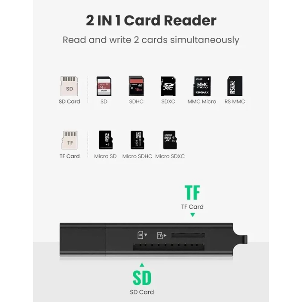 قارئ كروت ذاكرة يوغرين SD/TF بمنفذ USB 3.0 (2 في 1)