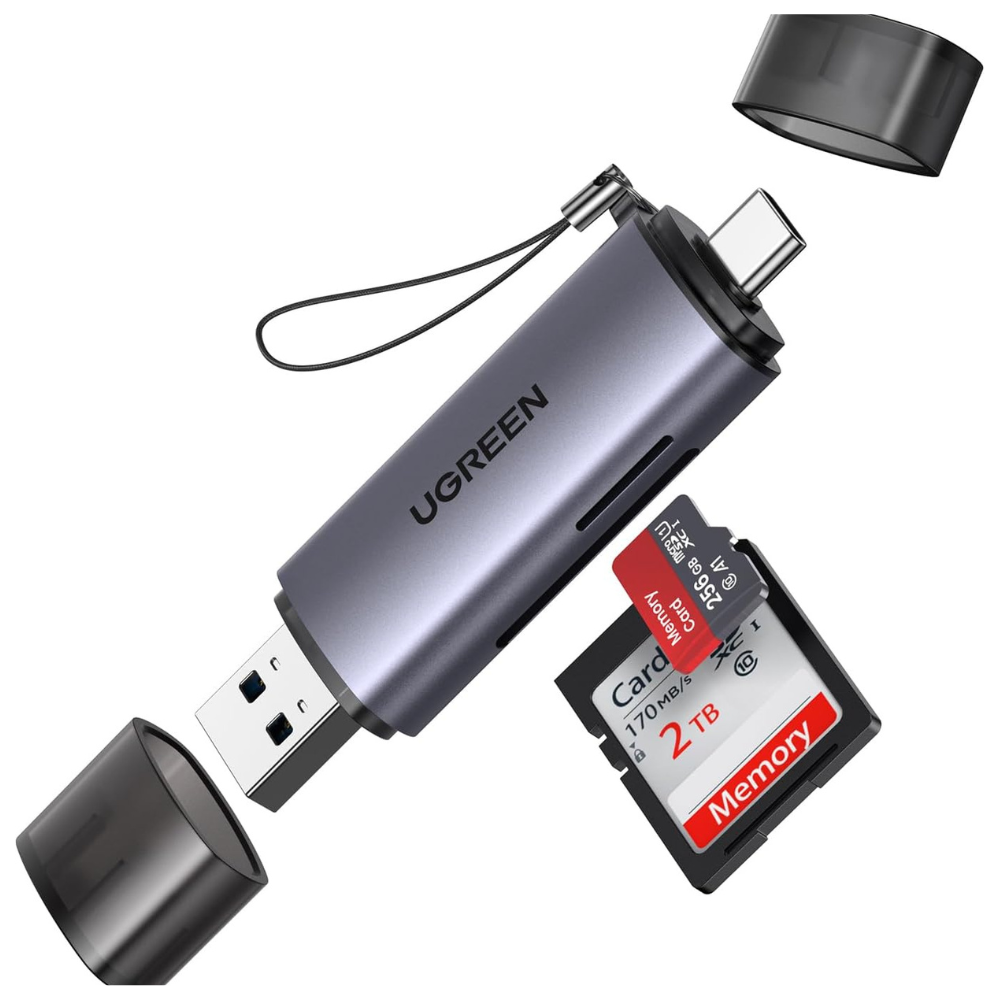 قارئ كروت ذاكرة يوغرين SD/TF بمنفذي USB-C وUSB 3.0