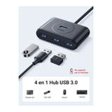 هَب يوغرين USB 3.0 بأربعة منافذ USB 3.0 (سلك 1 متر)