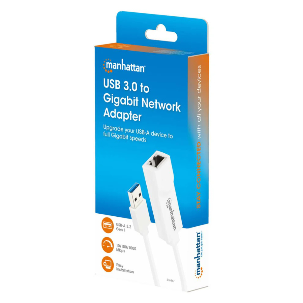 Manhattan USB 3.0 to Gigabit Network Adapter 10/100/1000 Mbps Gigabit Ethernet, SuperSpeed USB 506847