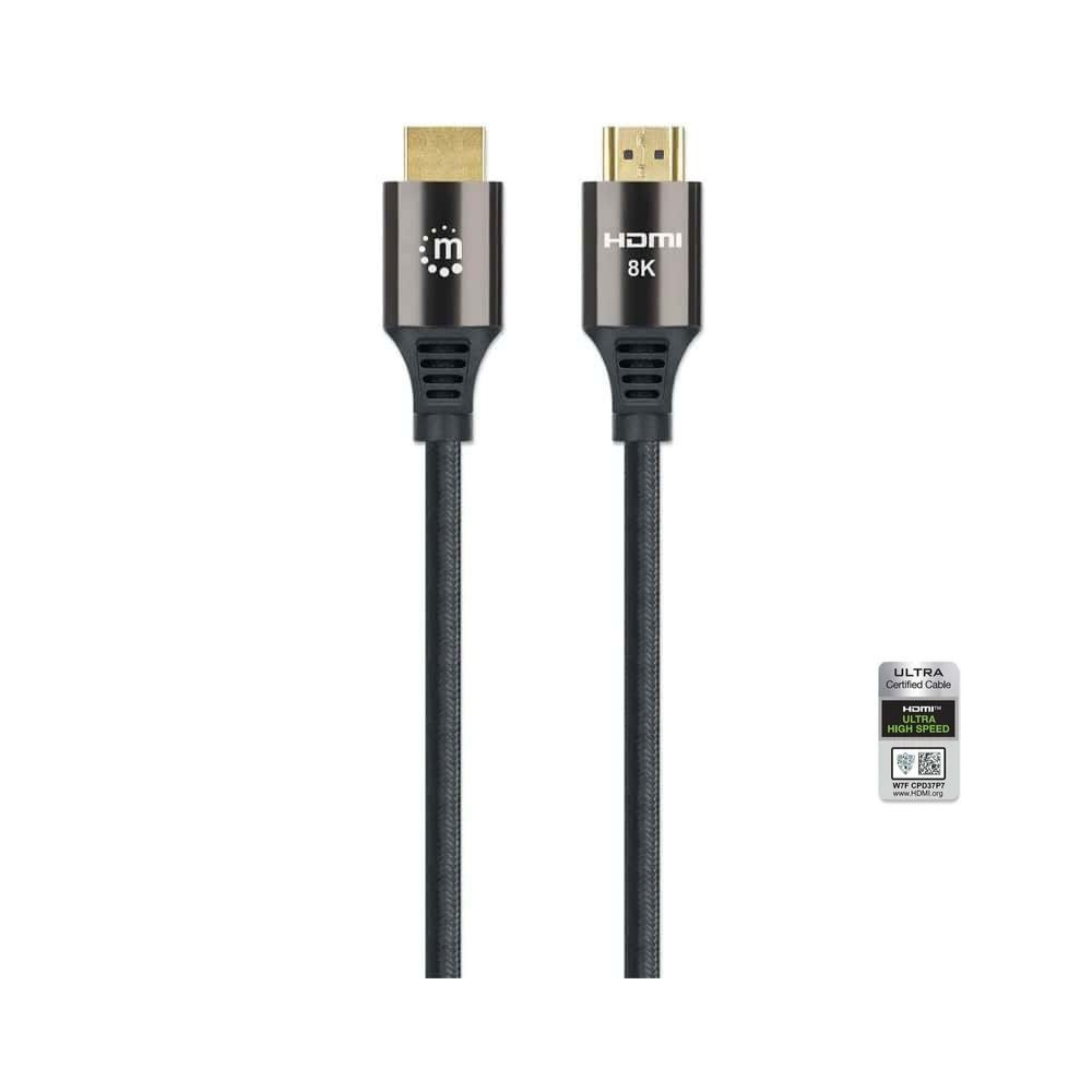 Manhattan 394680 Cable, HDMI 8K@60Hz, Braided, w/ Ethernet, HDMI-Male/HDMI-Male, 1m, Black, retail box