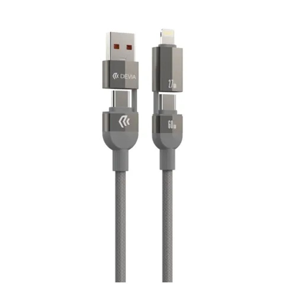 Devia Ultra2 Multifunctional 4-in-1 Magnetic Fast Charging Cable, 1.2m Length, Model EC655 - Titanium