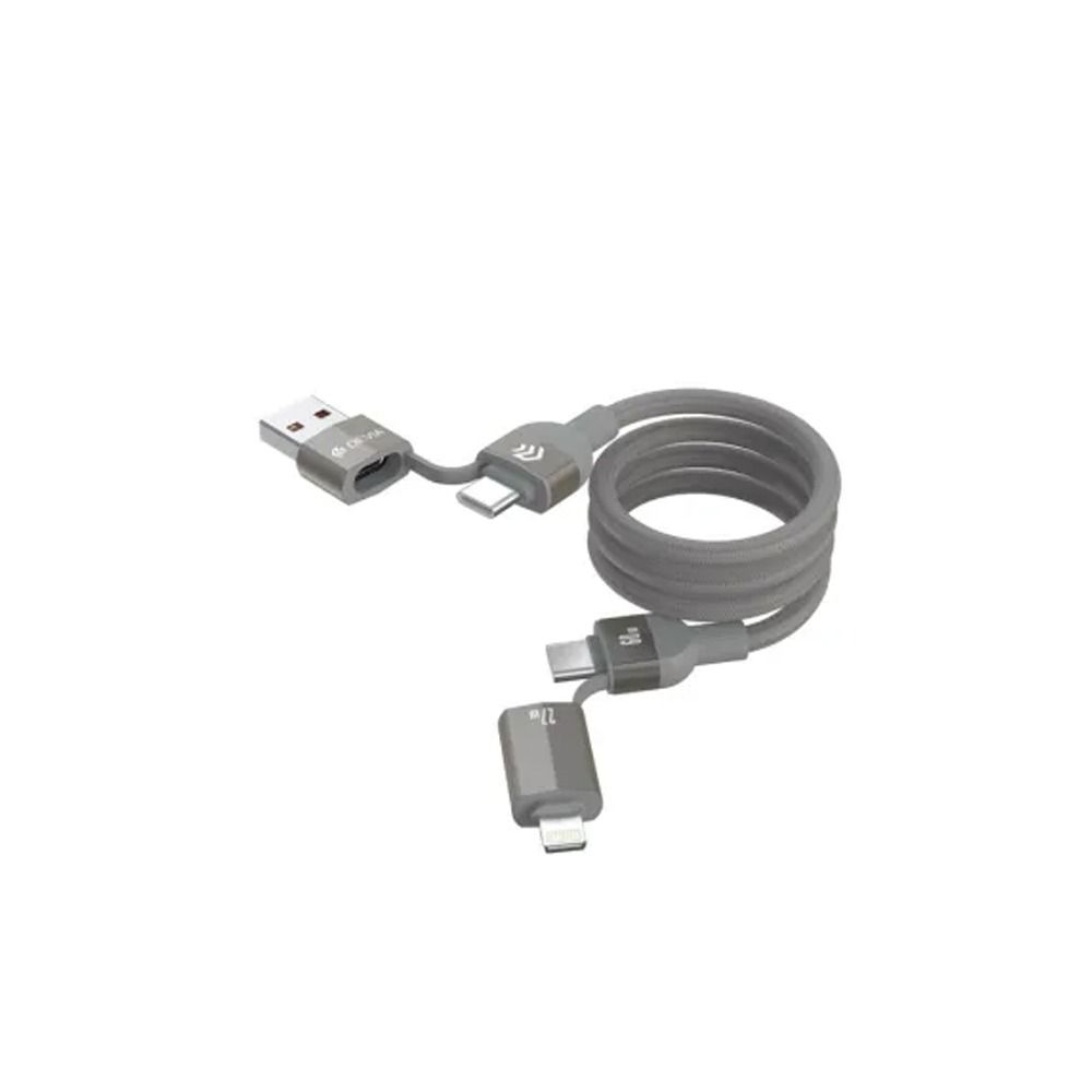 Devia Ultra2 Multifunctional 4-in-1 Magnetic Fast Charging Cable, 1.2m Length, Model EC655 - Titanium