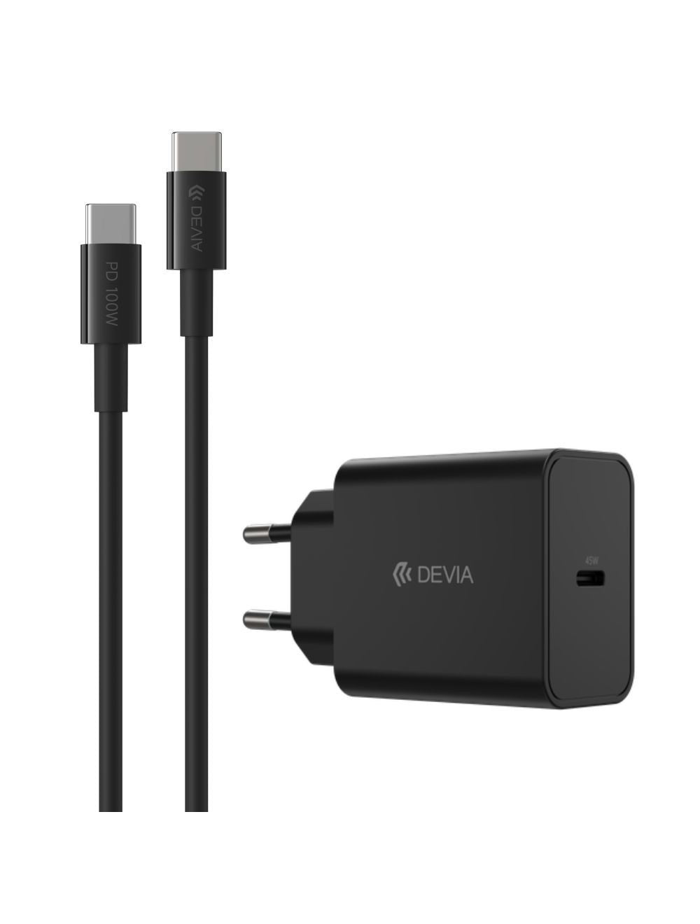 DEVIA  Rocket Series Quick Charger 45W PD Set With USB-C Cable Black, GS-W45A0948